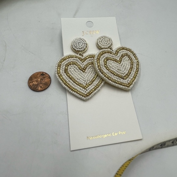 J. Crew‎ Factory Beaded Heart Statement Earrings in Pearl Multi Gold Plated New - Picture 8 of 8